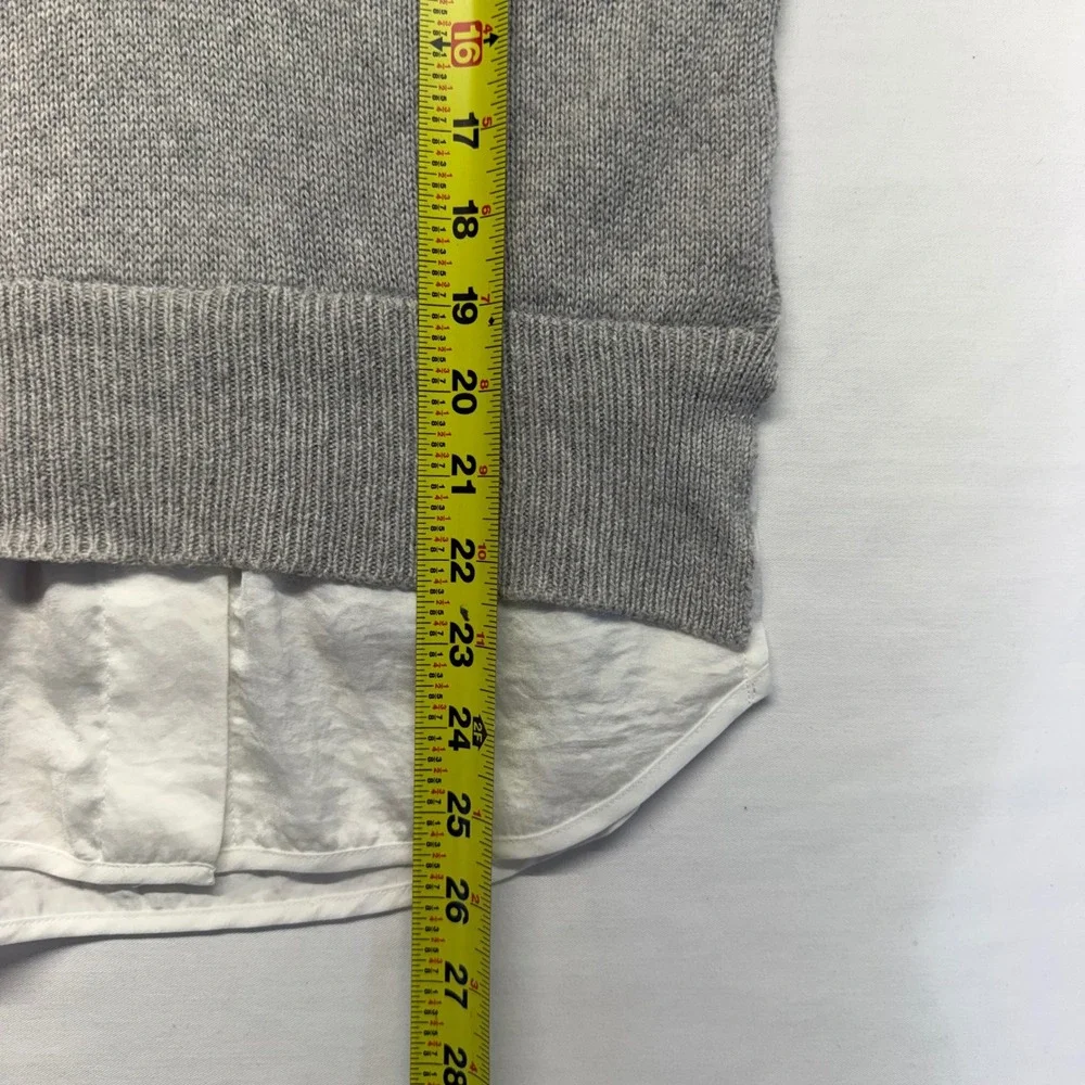 Brochu Walker Looker Layered Sweater XS Gray Cashmere Cotton V Neck 3/4 Sleeve